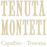 Logo for Tenuta Monteti, Capalbio – Toscana, a Tuscan winery, with beige serif text on a black background.